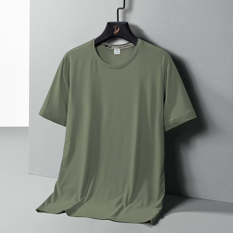 New Ice Silk quick-drying short-sleeved T-shirt men's summer Tide brand trend sports leisure round T-shirt a generation of hair
