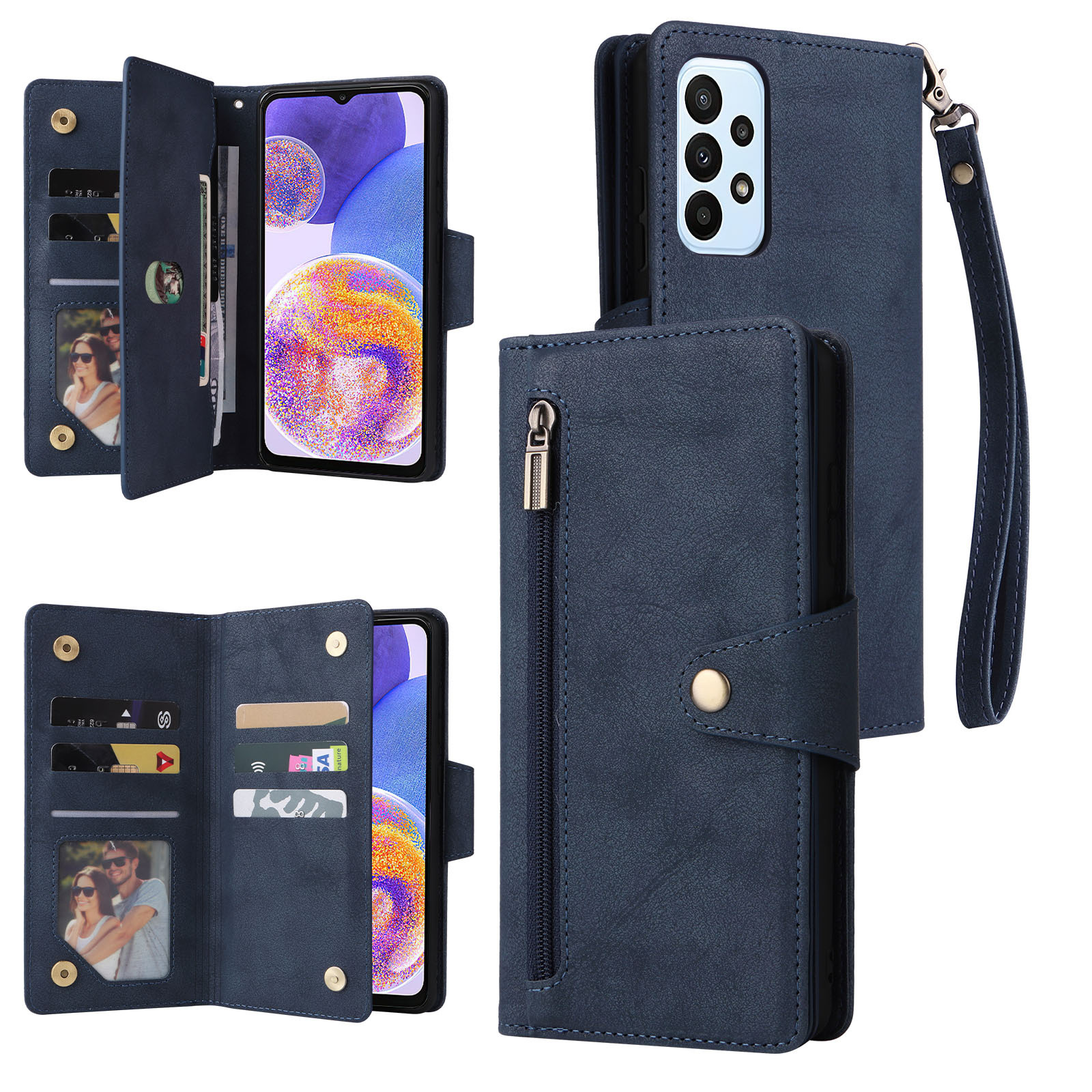 Suitable for Samsung Note20+ Rivet Buckle Zipper Model A55/M02 International Version/A35 Card Phone Leather Case