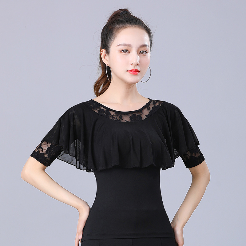 Square Dance Modern Dance Waltz Top Women's Crewneck New Style Dance Clothes Ruffled Latin Dance Clothing Summer Ballroom Dance