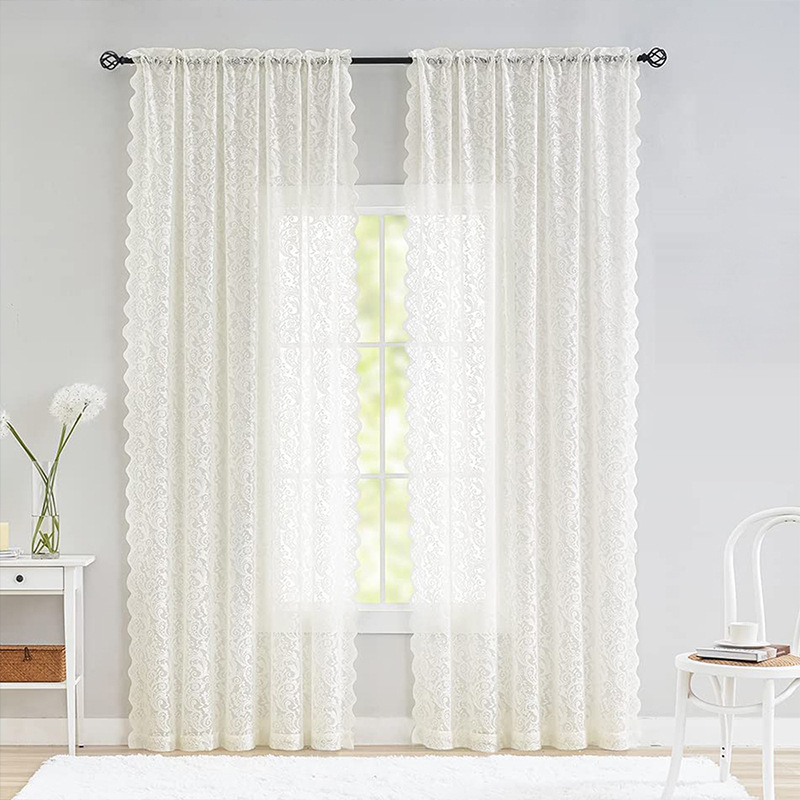 Wear rod curtain transparent opaque gauze curtain high sense lace polyester balcony bedroom window screen finished wholesale