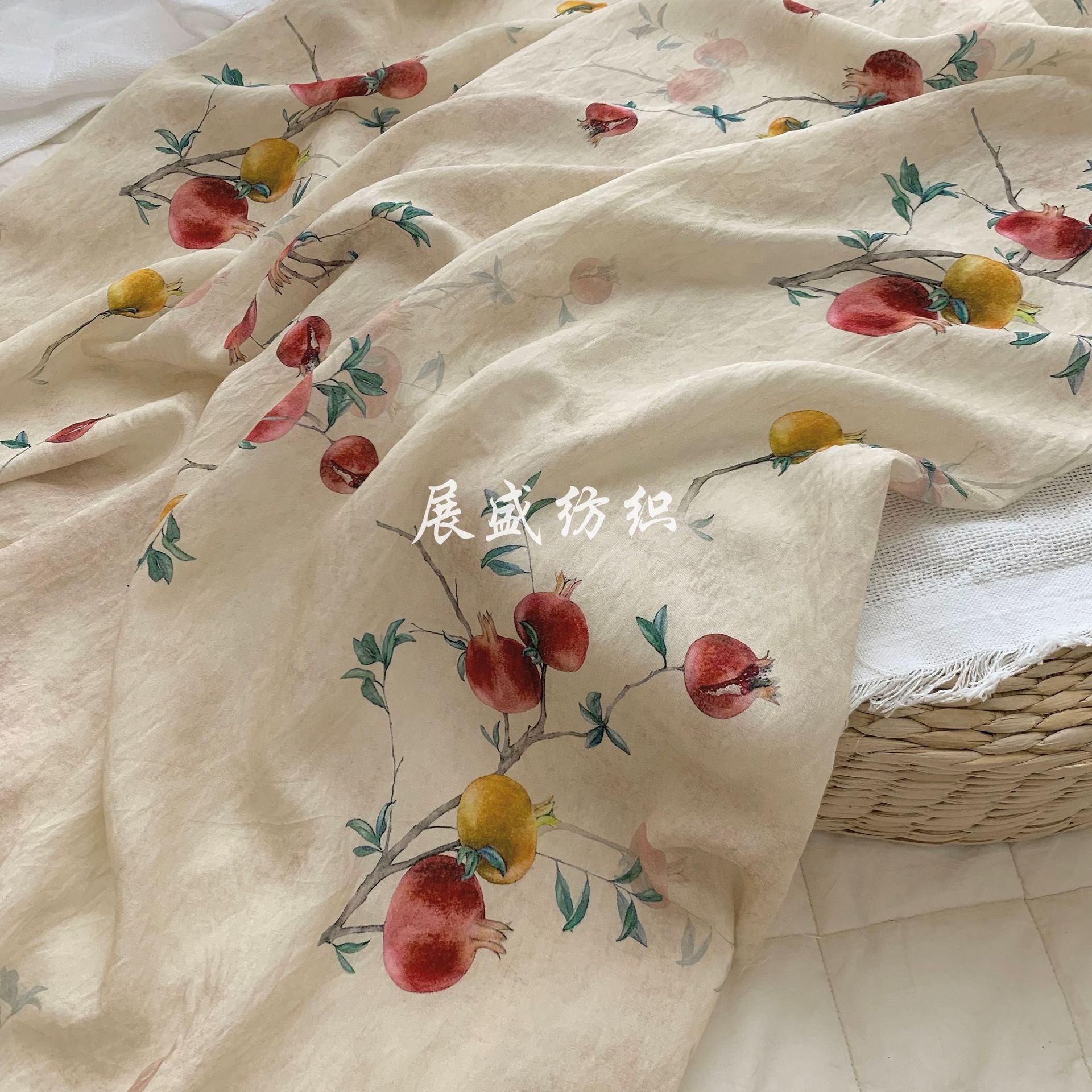 Tencel Ramie digital printing fabric new Chinese style retro style fabric cheongsam dress Hanfu women's clothing