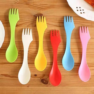 Plastic double-head integrated knife and fork spoon three-in-one salad spoon fruit fork spoon outdoor portable spoon creative tableware