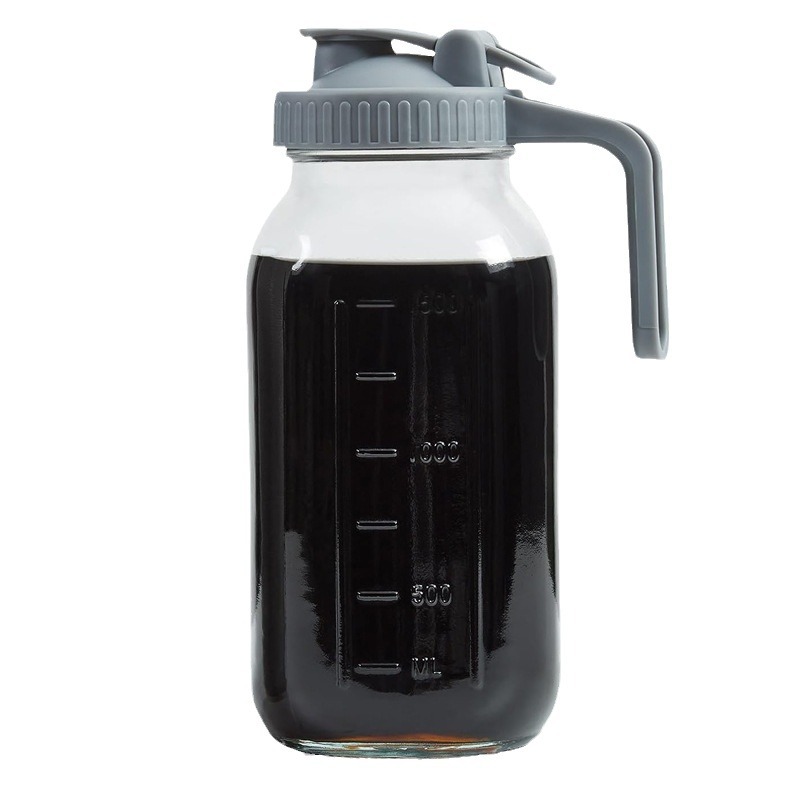 Cross-border direct supply Amazon 32oz glass bottle 64oz coffee filter wide mouth with handle lid mason can cold kettle