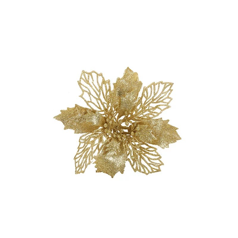Christmas Gold pink flower hollow gold pink Christmas flower large artificial flower Christmas tree decoration supplies cross-border exclusive_voghion.com