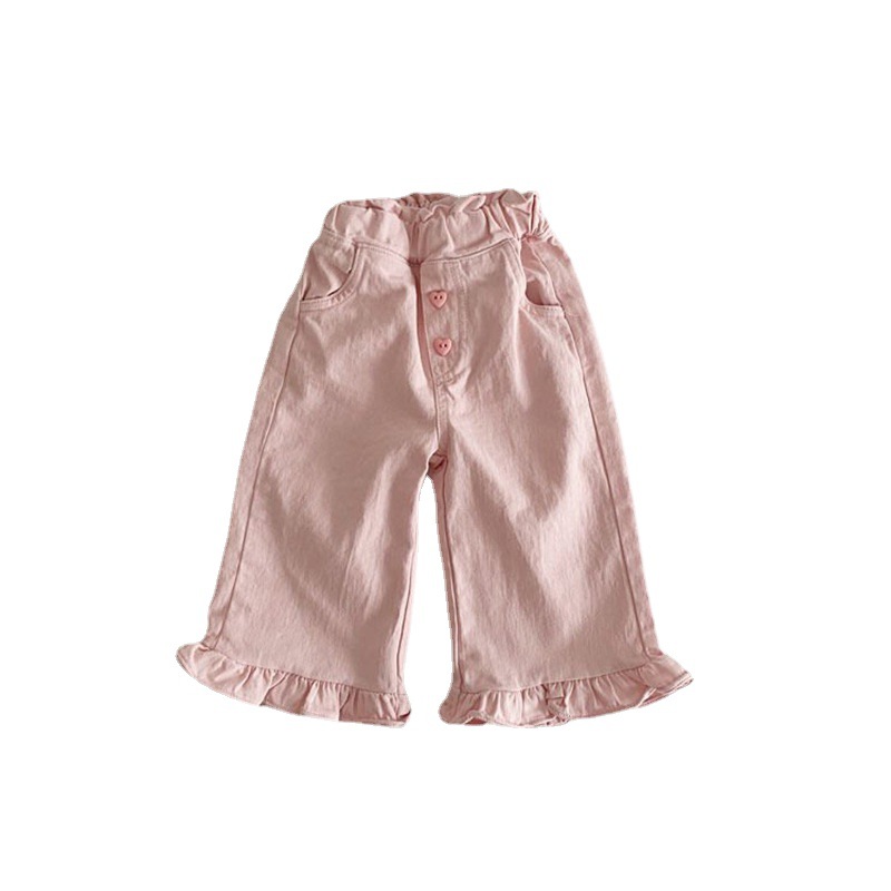 Girls' Pants 2023 New Spring Clothing Baby Girl Vintage Wood-ear Casual Lace Wide Leg Pants Children's Trendy Pants