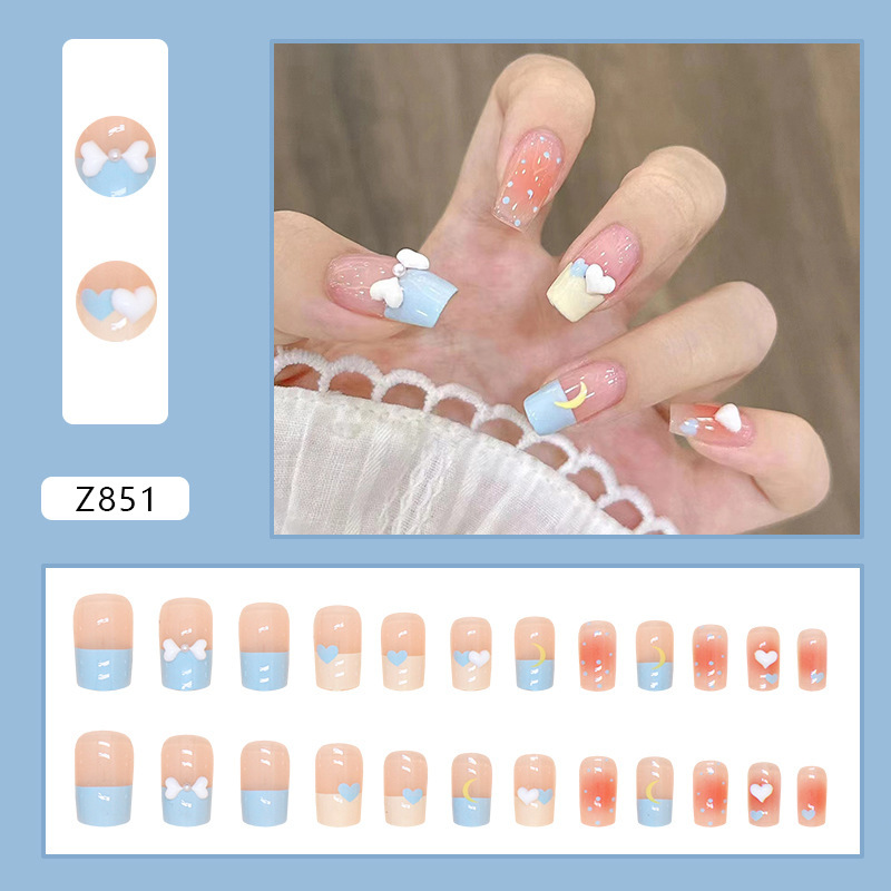 Sweet and Gentle White Sweet Girl Nail Art Nail Patch Finished Advanced Sense Fake Nail Removable Wearable Nail