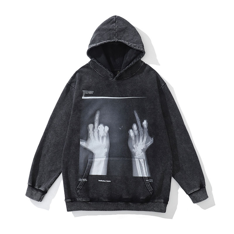 TKPA European and American high street skeleton direct spray printed washing hooded sweatshirt men and women loose retro trendy brand old jacket