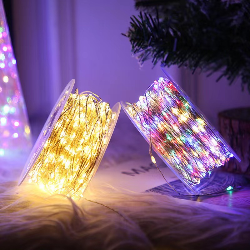 Cross-border remote control Christmas tree light string green wire copper wire Star String Light starry sky green plant Christmas rattan Garland decoration