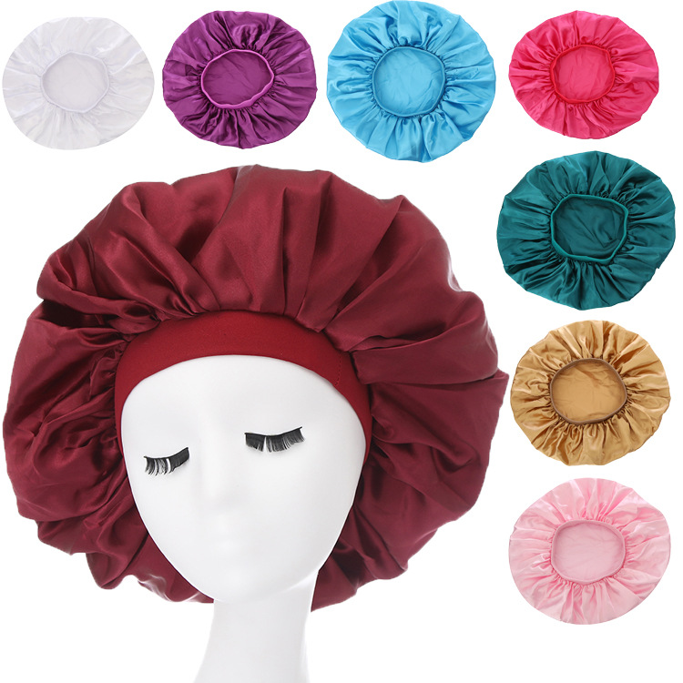 Extra large satin round hat elastic wide brim nightcap solid color chemotherapy hat