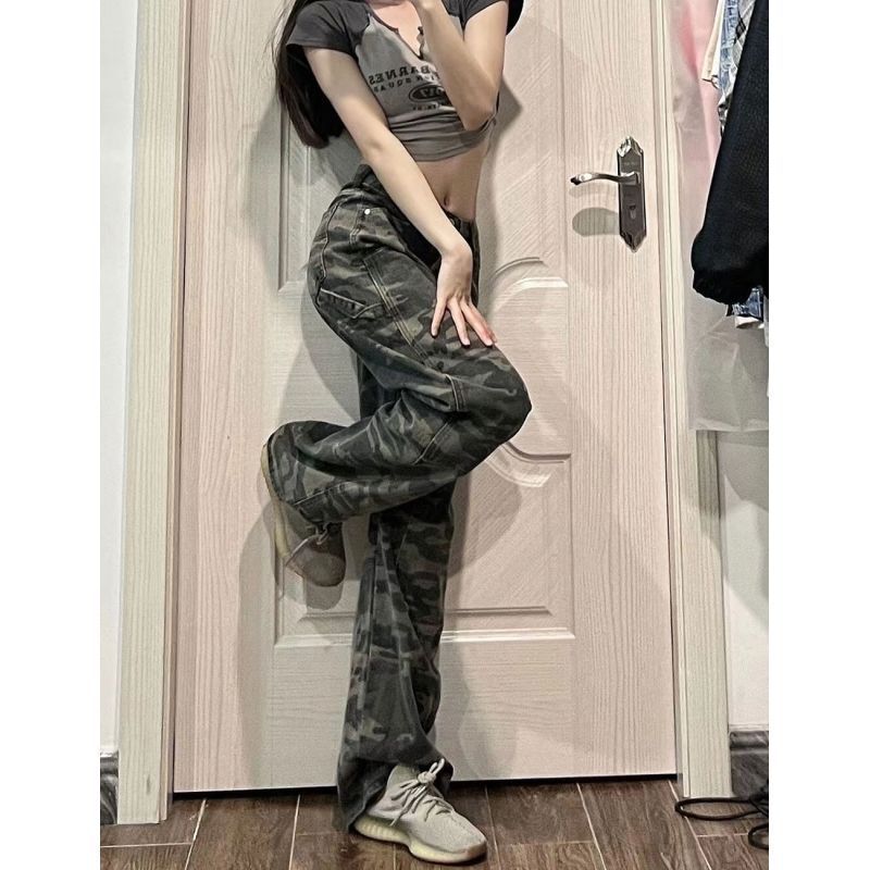 Camouflage overalls women's summer American retro hiphop hot girl casual Denim pants high street fashion brand ins
