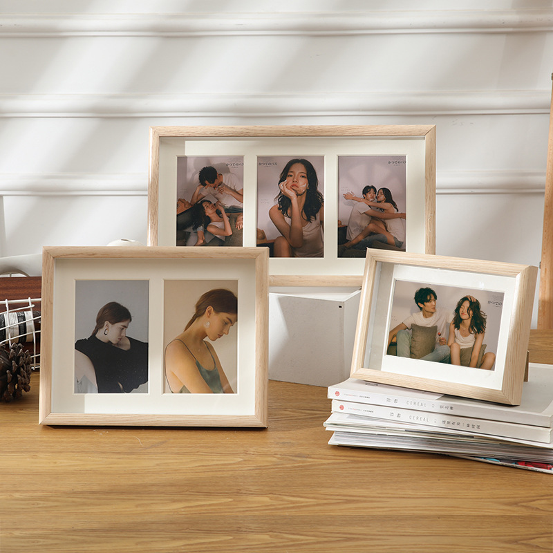 Factory hollow photo frame table plus cardboard 6-inch four-hole combination photo frame wall hanging two-three picture frame Wood