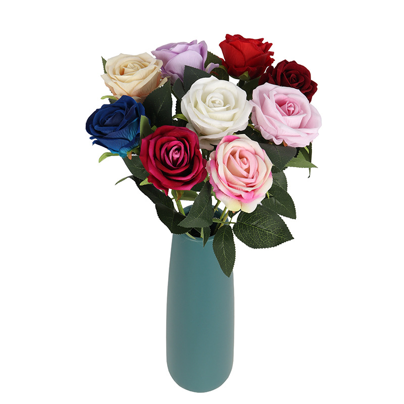 Simulation flannel rose pearl rose home hotel wedding valentine's day rose wall decoration silk flower fake flower