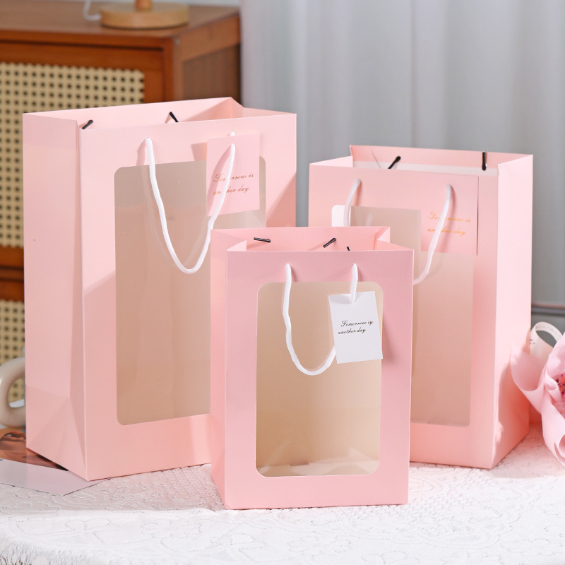 Valentine's Day bouquet gift bag portable gift bag transparent window bag flower packaging bag PVC window handbag