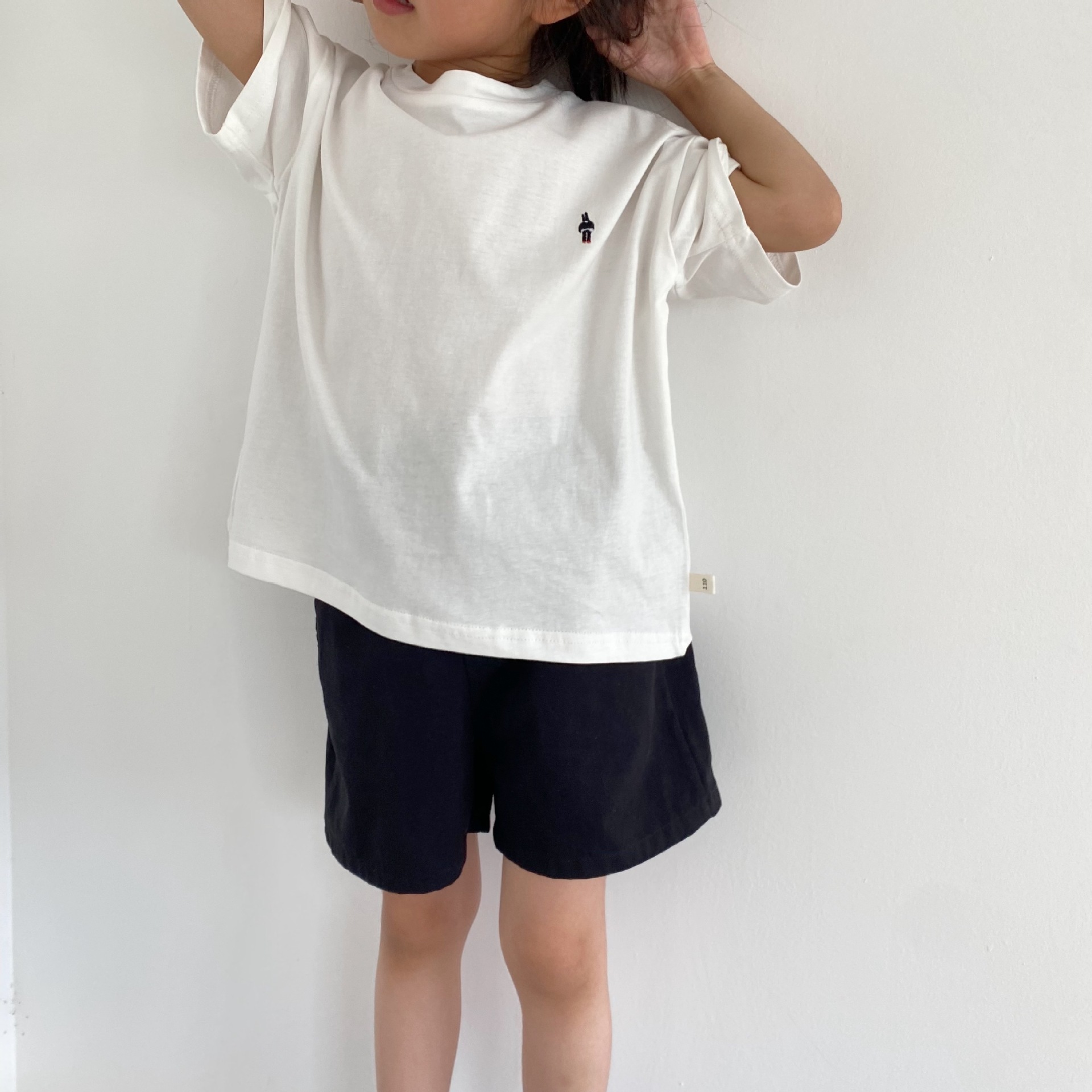 GL-kids Korean style summer new children's small standard embroidered short-sleeved T-shirt boys and girls hemp cotton skin-friendly washed short T