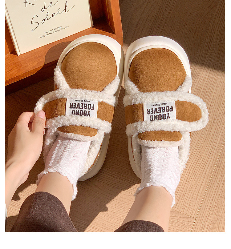 Retro Klettverschluss All-inclusive Ferse Kotteng gepolstert Schong Damen Hierscht a Wanter Kotteng Pantoffelen Indoor Heem Rutschfest waarm Fleece gefüttert Sperrschong_voghion.com