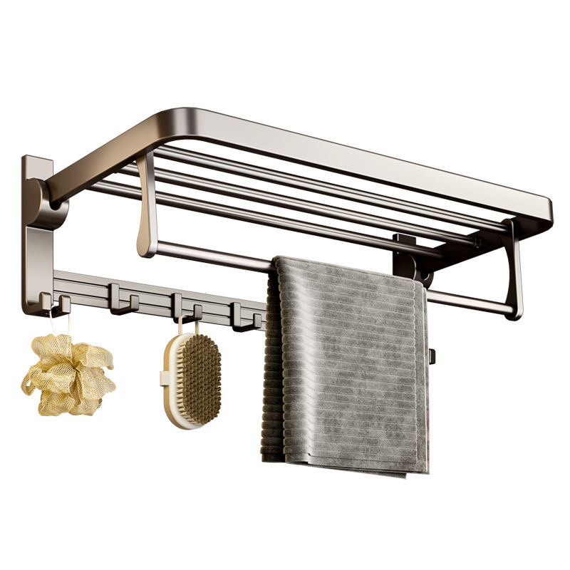Towel Rack Toilet Punch-free Bathroom Rack Wall-mounted Restroom Toilet Space Aluminum Gun Grey Bath Towel Rack