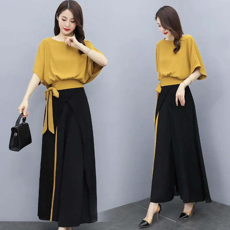 Wide Leg Pants Set Women's 2024 Summer New Style Elegant Goddess Style Fashionable Staggingy Western Style Slim Two-piece Set