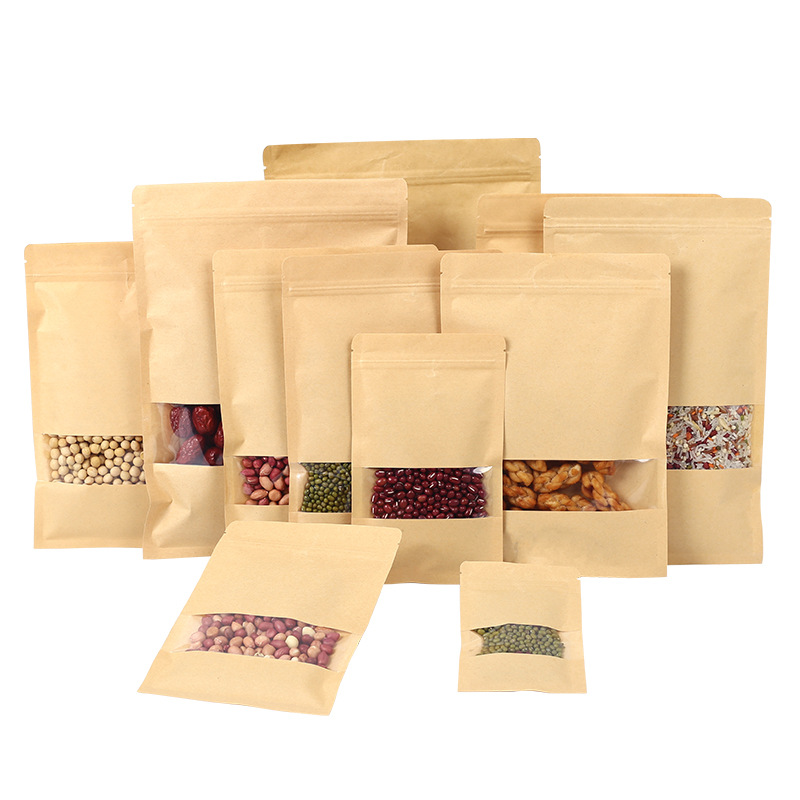Window Moisture-proof Kraft Paper Self-sealing Bag Food Packaging Bag Tea Nut Packaging Kraft Paper Bag Universal Sealing Bag