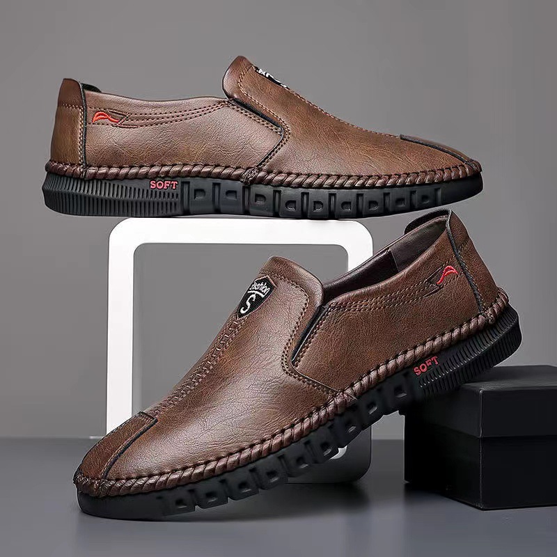 Foreign Trade Men's Shoes Spring and Autumn Men's Leather Shoes Business Shoes Leather Shoes Men's Leather Soft Sole Middle-aged Low-top Casual Shoes