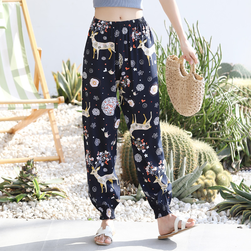 Beach Pants Women's Summer Women's Cotton Silk Harem Casual Pants Thin Ethnic Style Anti-mosquito Pants Women's Bloomers Cotton