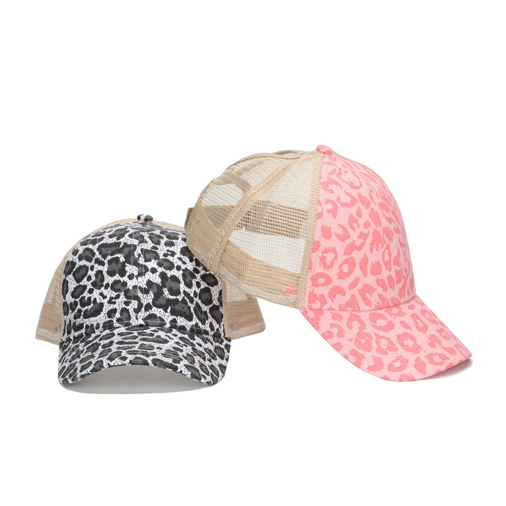 Foreign trade new European and American leopard print high ponytail baseball cap outdoor fashion sunshade camouflage net cap curved eaves cap