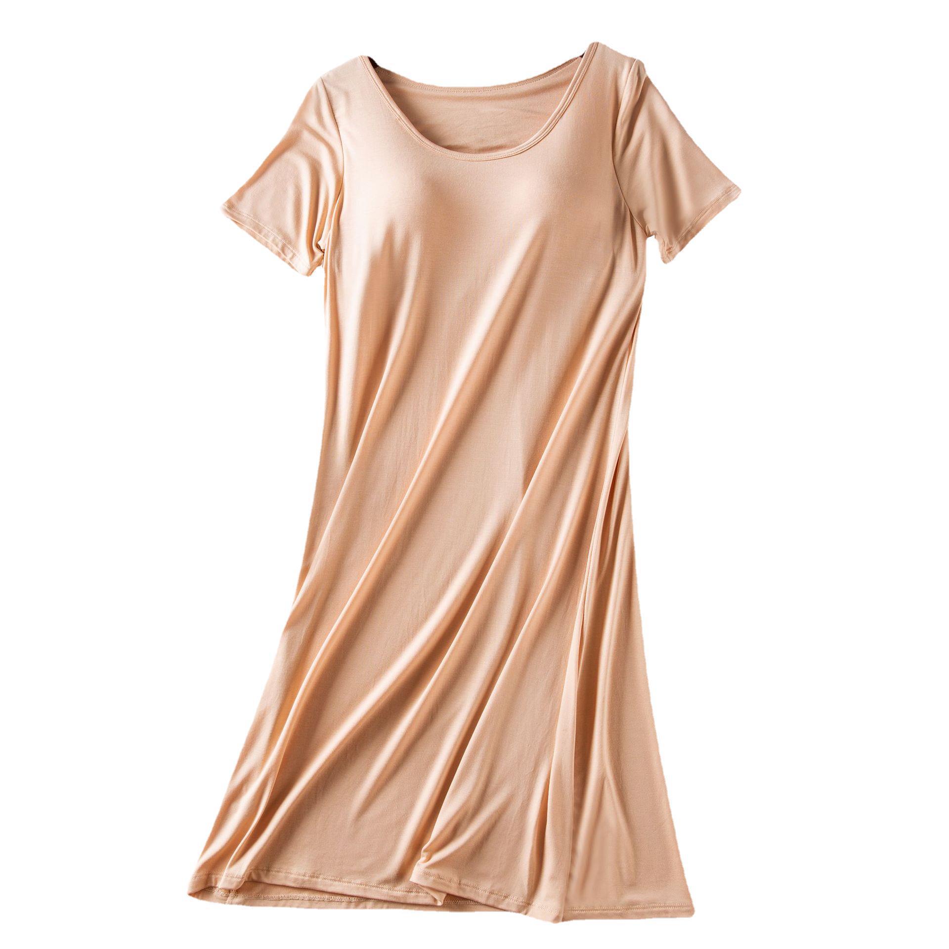 Modal wireless short-sleeved nightdress with chest pad, bra-free thin plus size dress women's summer homewear