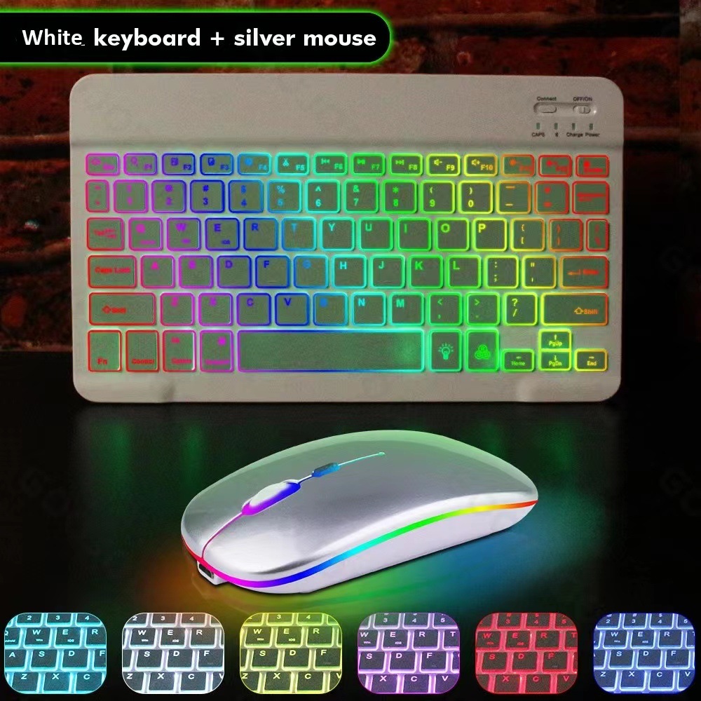 Bluetooth keyboard ipad for tablet notebook 10 inch colorful lights luminous RGB backlit Bluetooth keyboard mouse