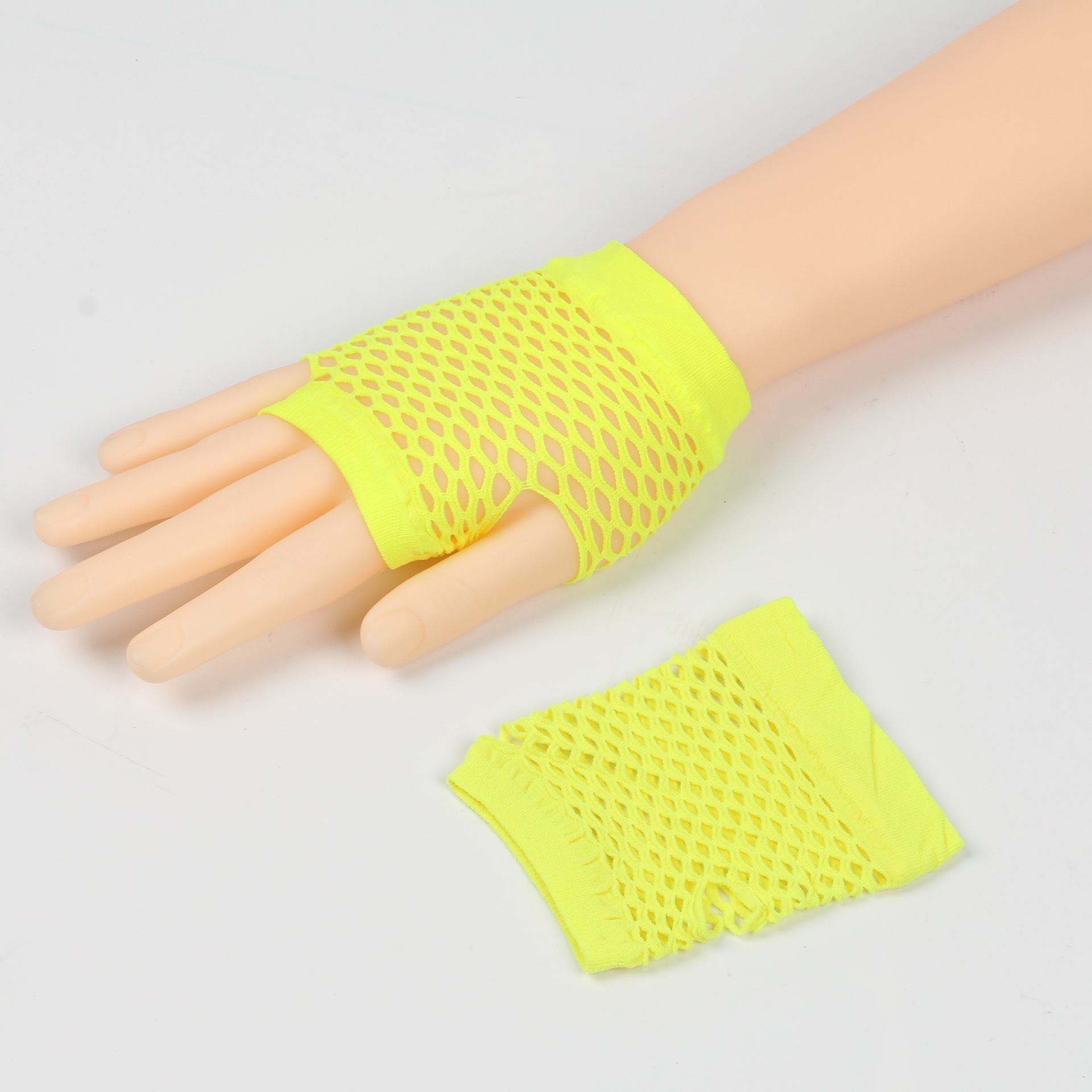 Cross-border short fishing net gloves nightclub multi-color sexy stretch gloves punk gloves European and American hollow mesh gloves_voghion.com