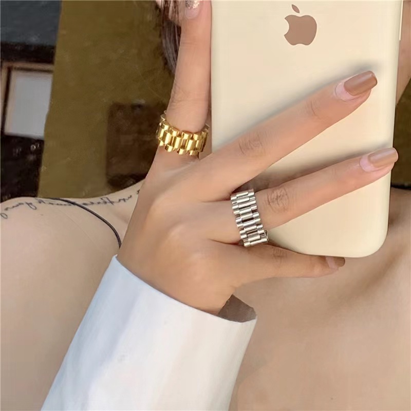 冷淡風戒指簡約歐美ins博主鏈條錶帶食指戒男女疊戴情侶廠家直銷