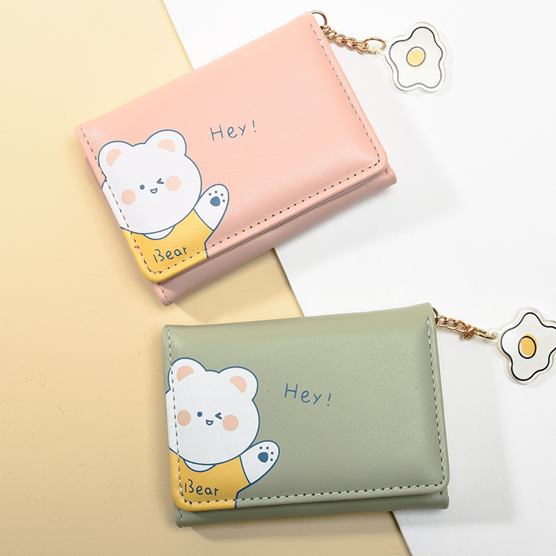 Korean-style small wallet for women, cartoon printed, fresh and clean, foldable zero wallet, PU, small three-fold, fashionable women's bag, multi-functional trendy