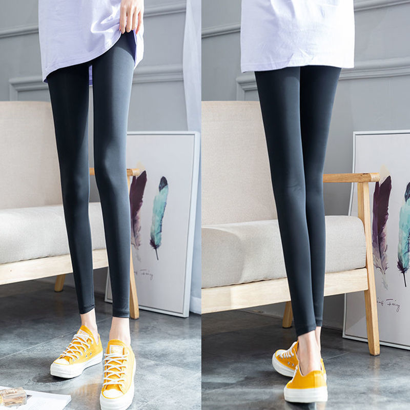 Ice Silk Leggings Women's Outer Wear Summer Thin Silky Stretch Anti-running Light Nine-point Base plus size Sports Riding Pants