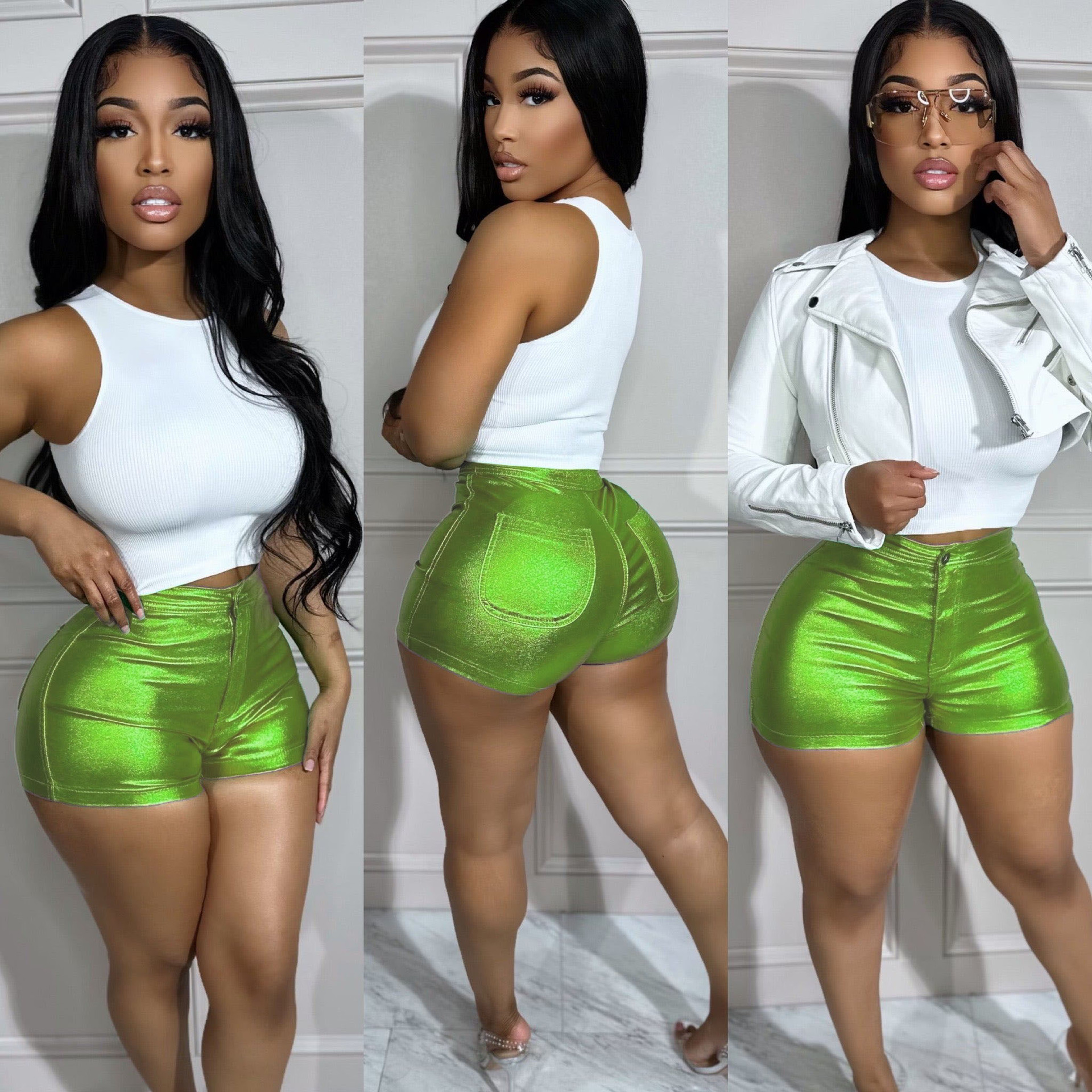B9417 2023 new European and American spring and summer women's metal candy color shorts multi-color optional