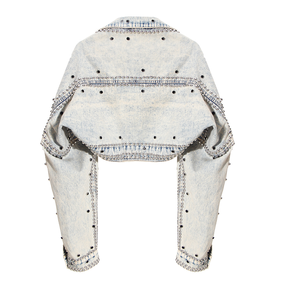 Shawl Denim Jacket Women's 2023 Spring New Short Jacket Loose Long Sleeve Heavy Industry Stripped Nail Thin Denim Top