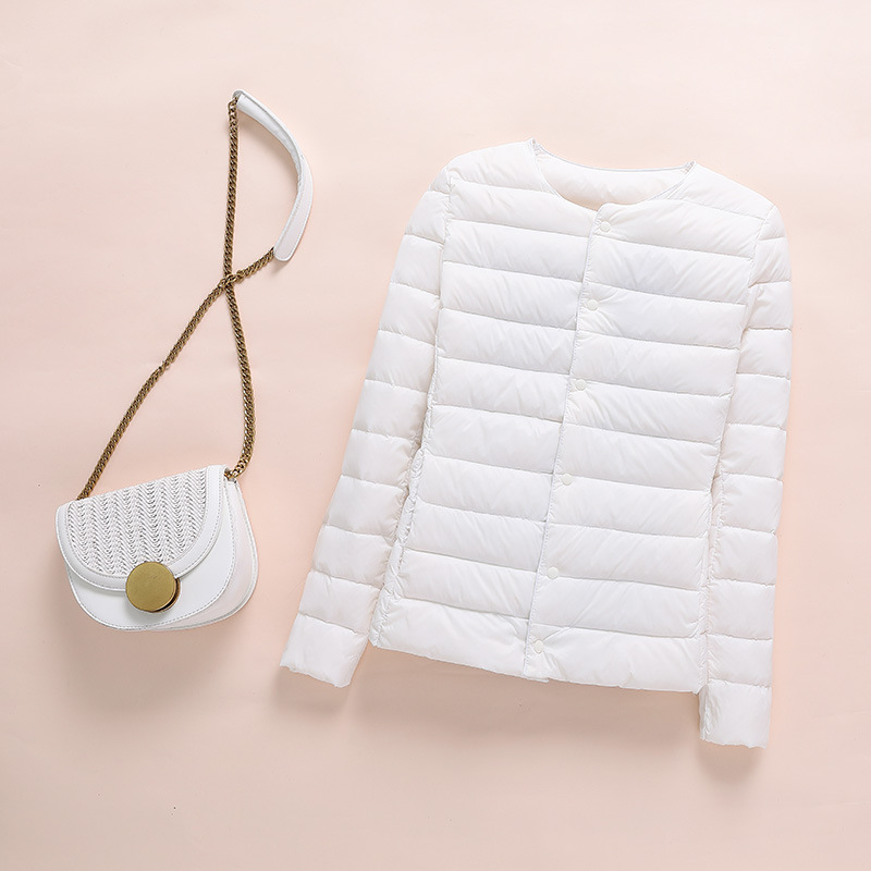 2022 Autumn and Winter New Women's Collarless Down Jacket Lightweight and Convenient Round Neck Slim Fit Short Women's Down Jacket