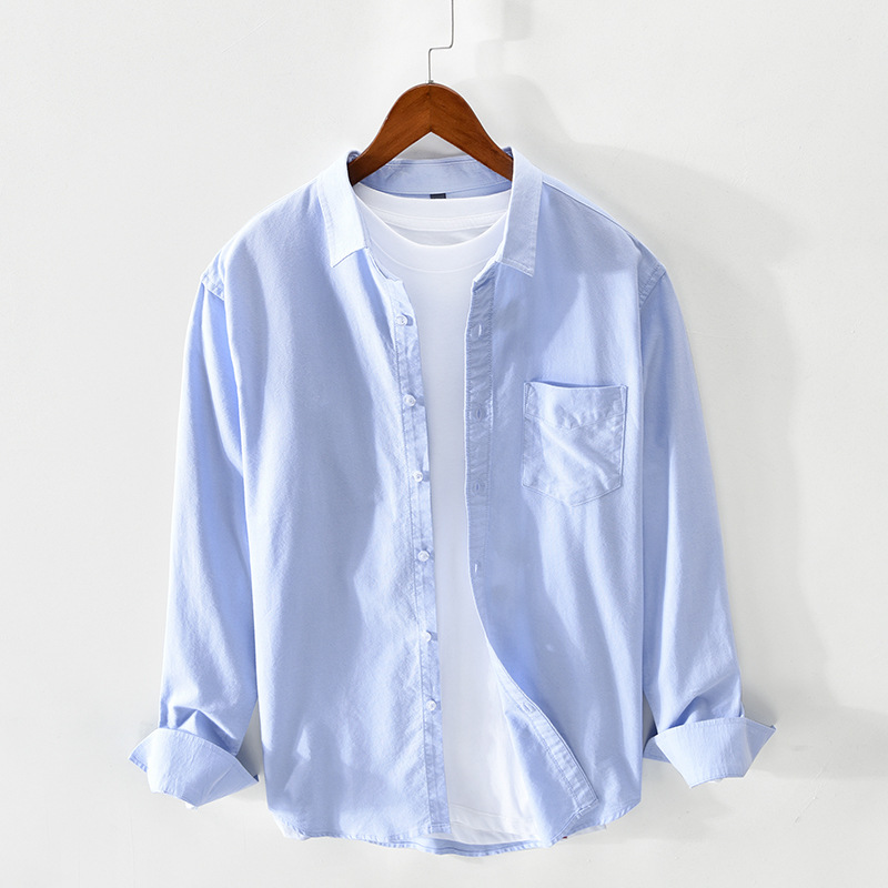 New Japanese men's Oxford cloth breathable cotton literary loose long sleeve men's shirt a generation of 749