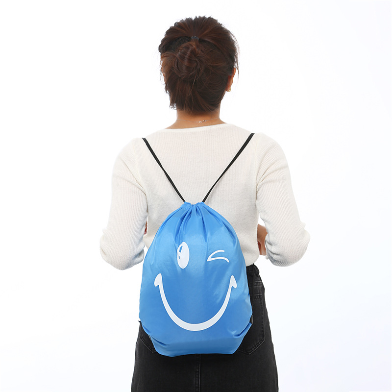 Spot Smiley Polyester Bundle Pocket Drawstring Backpack Bag Event Storage Bundle Pocket Advertising Printed Logo