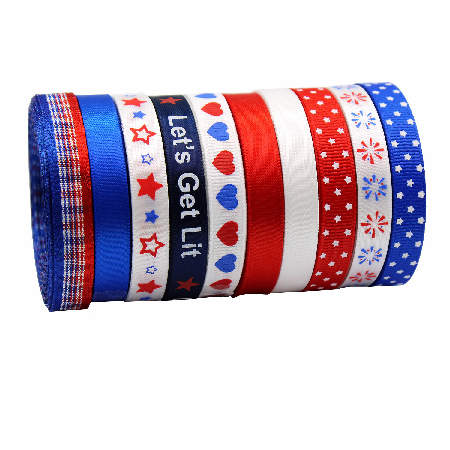 Cross-border 10mm American Star Ribbon Swallowtail Bow Hair Circle Independence Day National Day Hair Accessories Double Ribbon