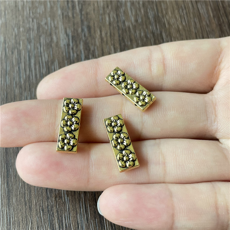 Diy合金アクセサリーアクセサリーレトロチベットシルバー古銀三穴花長方形穴あきビーズブレスレットビーズ|undefined