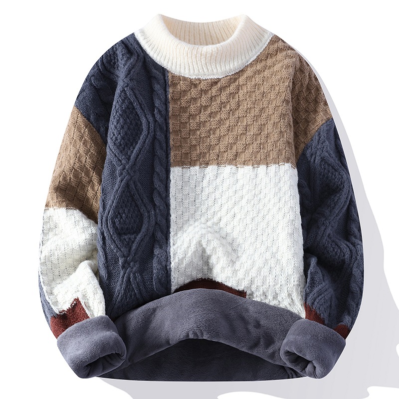 2023 new sweater men's autumn and winter Japanese style thickened stitching Korean style trendy sweater bottoming sweater men