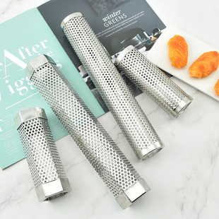 304 Stainless Steel Smoked Tube Six Diamond Fruit Wood Barbecue Box Smoked Box Brush Set Barbecue BBQ Tools