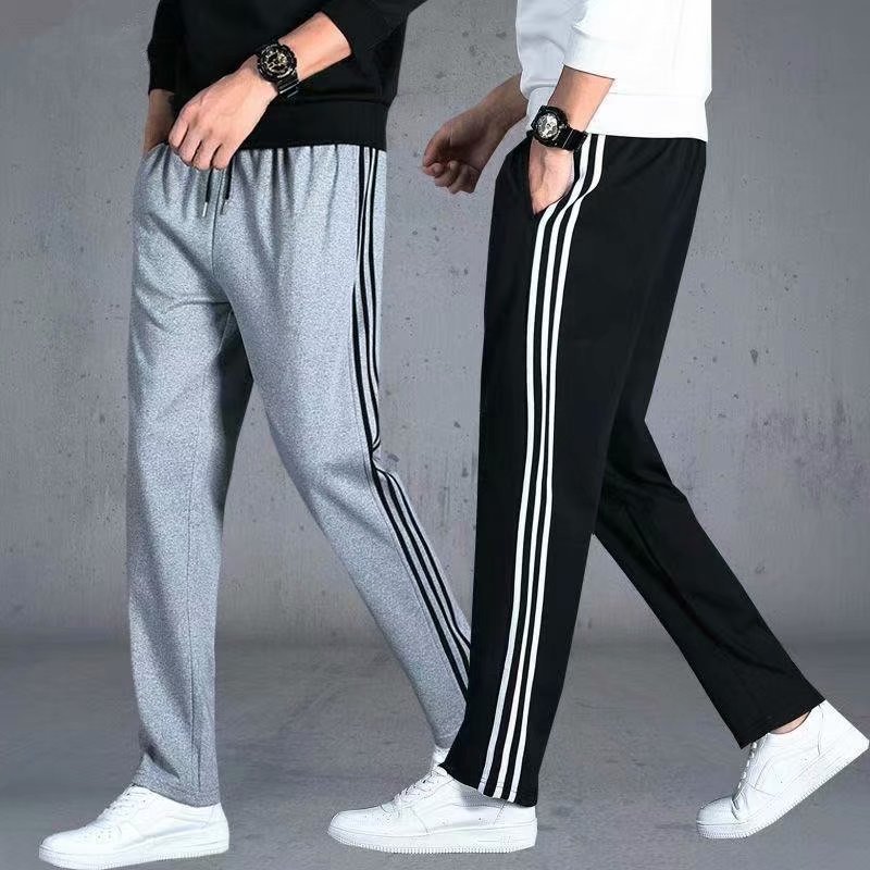 Spring and Summer Hong Kong-style Striped Casual Pants Men's Korean-style Trendy All-match ins Loose Straight Leg Wide-leg Three-bar Sports Pants