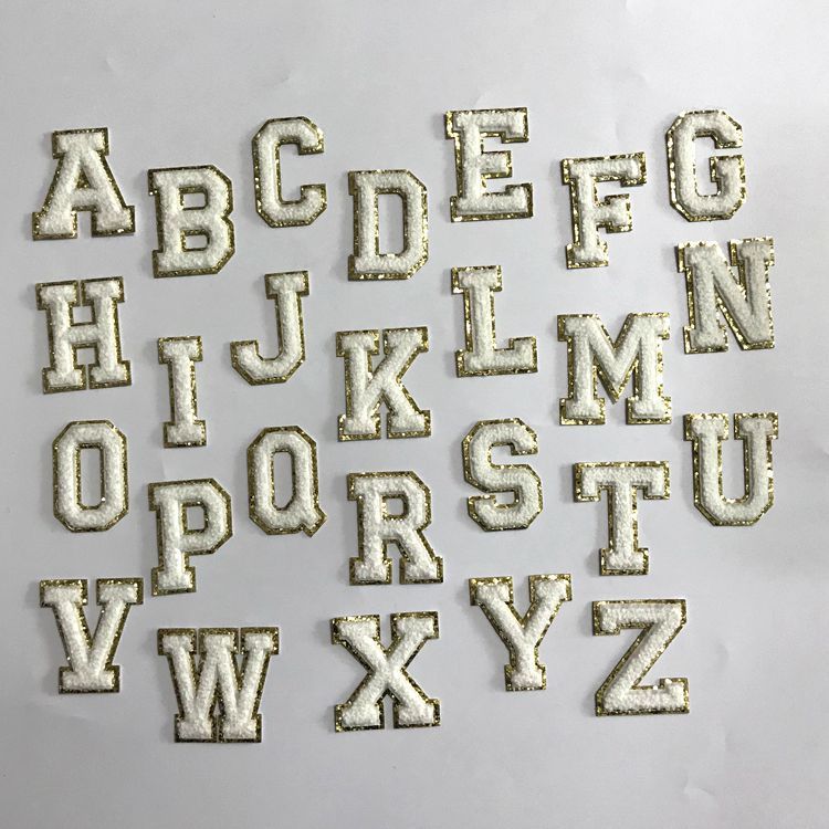 5.5cm無熱自己接着剤タオル刺繍英語文字金色底グリーン特二重刺繍|undefined