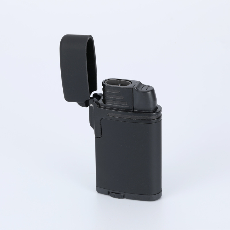 Metal Windproof Double Straight Personality Men's Cigarette Lighter Blue Flame Lighter Recyclable Inflatable Lighter