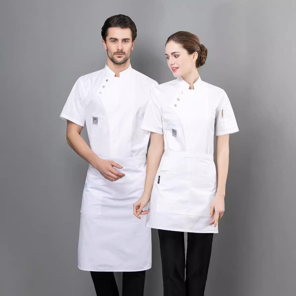Men's and Women's Breathable Catering Chef Work Clothes Short Sleeve Thin Restaurant Restaurant Canteen Baking Plus Size Work Clothes Half Sleeve