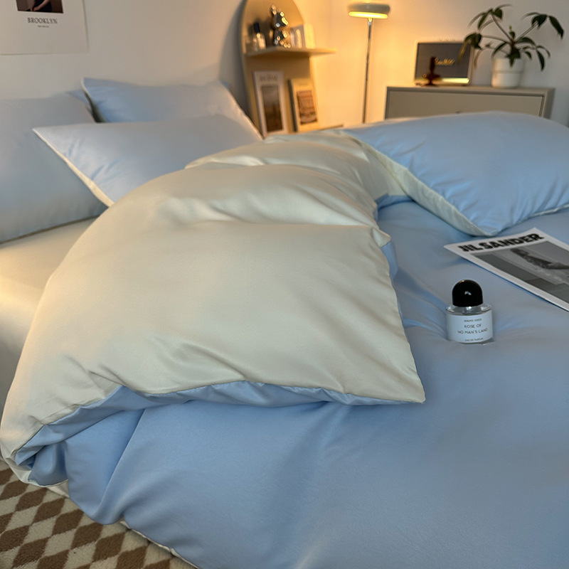 Ice Silk Four-piece Bed Sheet for Student Dormitory Summer Bed Cover Light Luxury Simple Quilt Cover High-grade Bedding 2m Quilt Cover for Hair