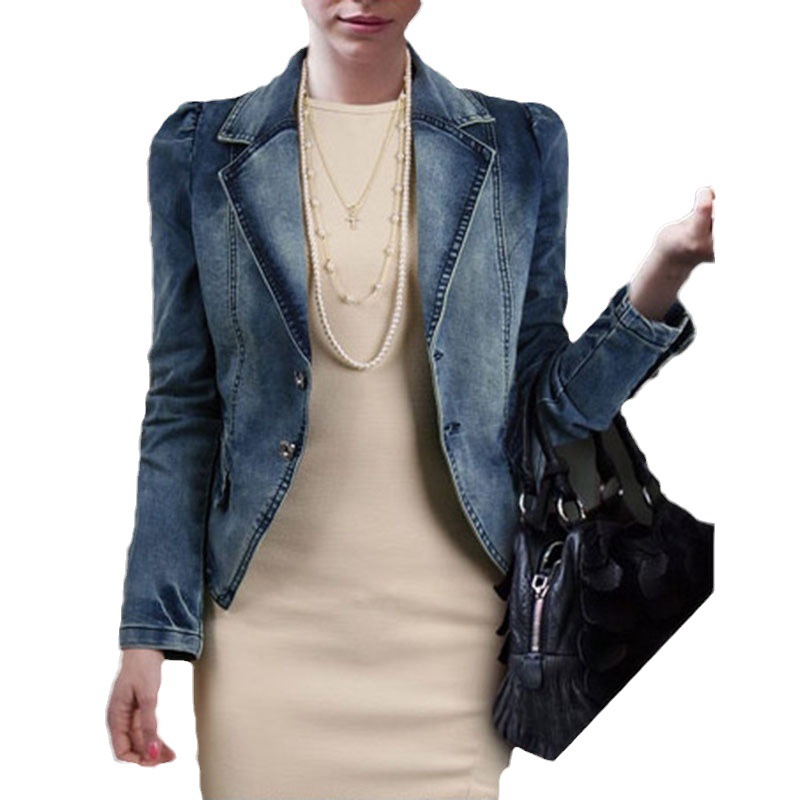 Cross-border Autumn New European and American large size women's denim coat fat MM slim long sleeve suit collar coat women Wholesale