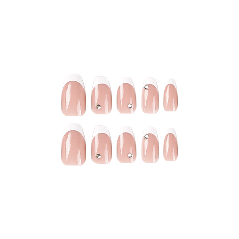 Wearing nail Pieces White French Short Ballet Rhinestone nail Wearing nail Pieces nail Pieces Wholesale False nail
