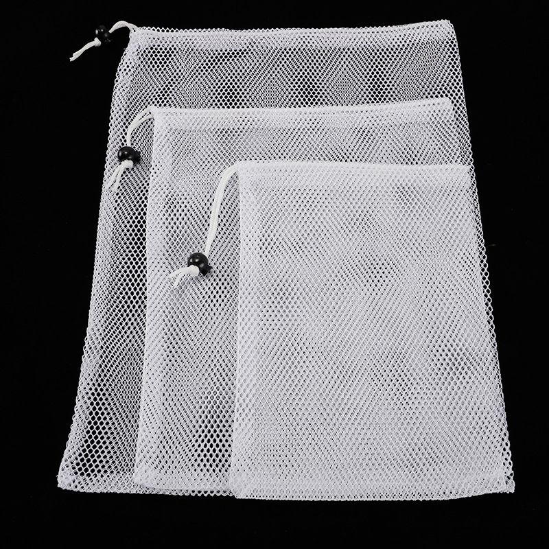 Black and white mesh storage bag polyester mesh bag polyester bundle bag drawstring mesh bag packaging storage bag can add logo