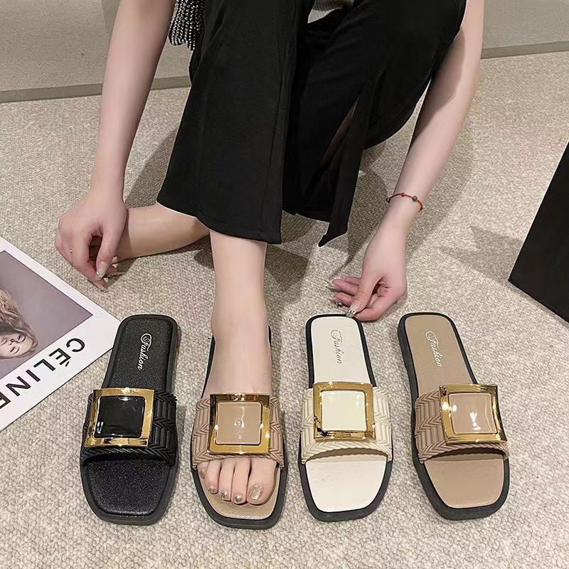 New fashion Korean style slippers women's summer outdoor soft bottom home non-slip student Net red ins flat flip flops