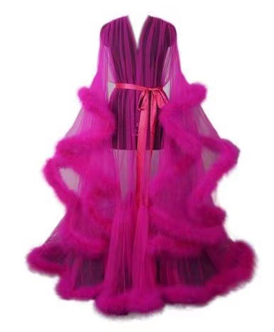 Europe and the United States sexy feather perspective nightgown sexy underwear horn sleeve tail dress manufacturers straight hair